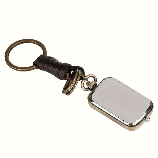 DualTime Vintage – Porte-Clés Montre de Poche Double Cadran Quartz Rétro Bronze