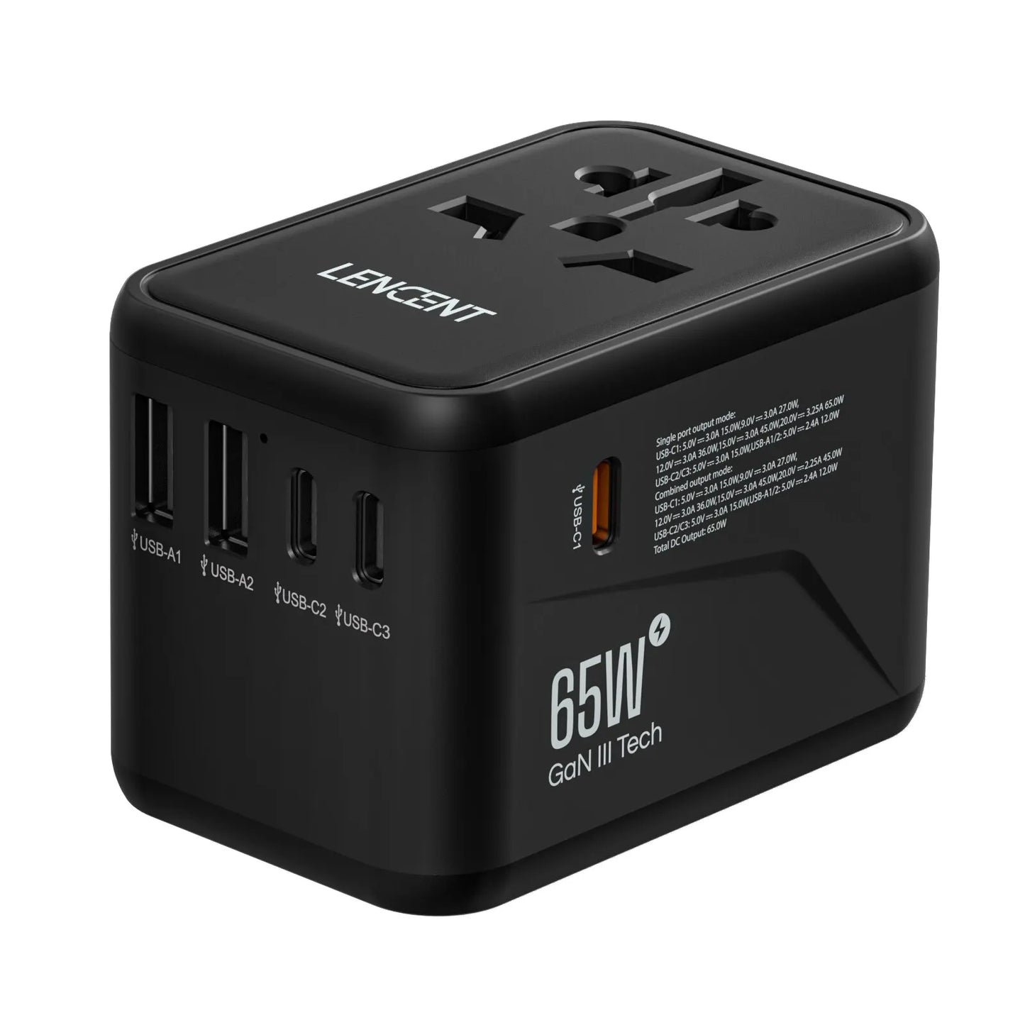 Adaptateur de voyage international GaN 65W/100W, charge rapide avec 2USB 3 Type C, prise EU AU US UK