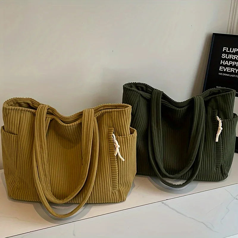 Sac à main décontracté en velours côtelé avec fermeture éclair