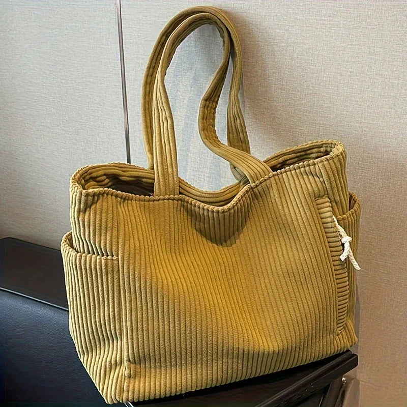 Sac à main décontracté en velours côtelé avec fermeture éclair