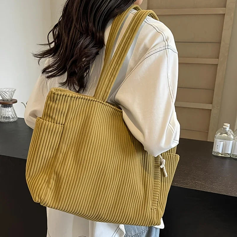 Sac à main décontracté en velours côtelé avec fermeture éclair