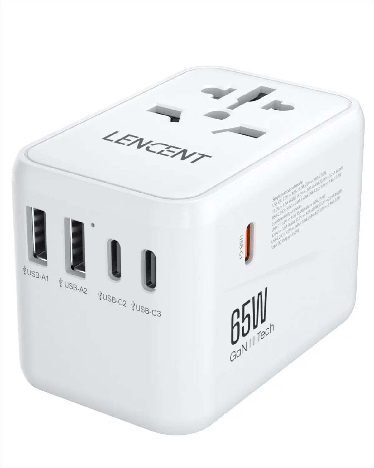 Adaptateur de voyage international GaN 65W/100W, charge rapide avec 2USB 3 Type C, prise EU AU US UK