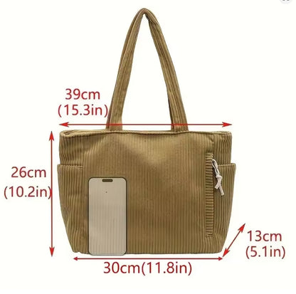 Sac à main décontracté en velours côtelé avec fermeture éclair