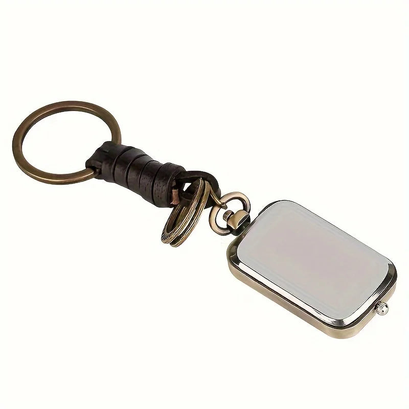 DualTime Vintage – Porte-Clés Montre de Poche Double Cadran Quartz Rétro Bronze