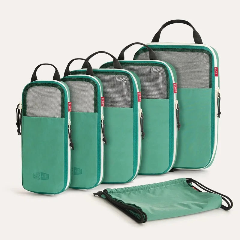 Set de 5 cubes de compression et un sac à chaussures vert jade