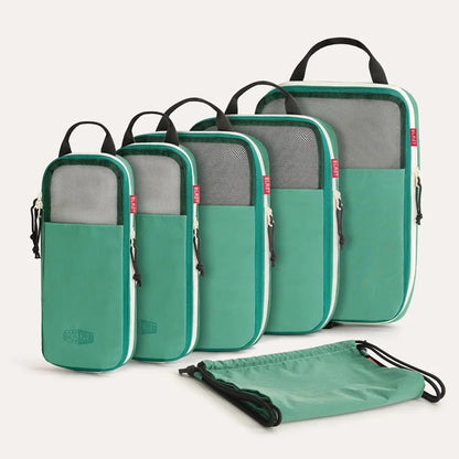 Set de 5 cubes de compression et un sac à chaussures vert jade