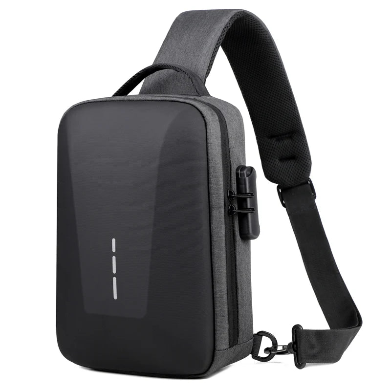 UrbanSling Pro – Sacoche bandoulière homme coque rigide, antivol, port USB & imperméable