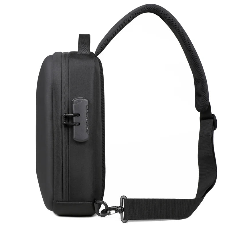 UrbanSling Pro – Sacoche bandoulière homme coque rigide, antivol, port USB & imperméable