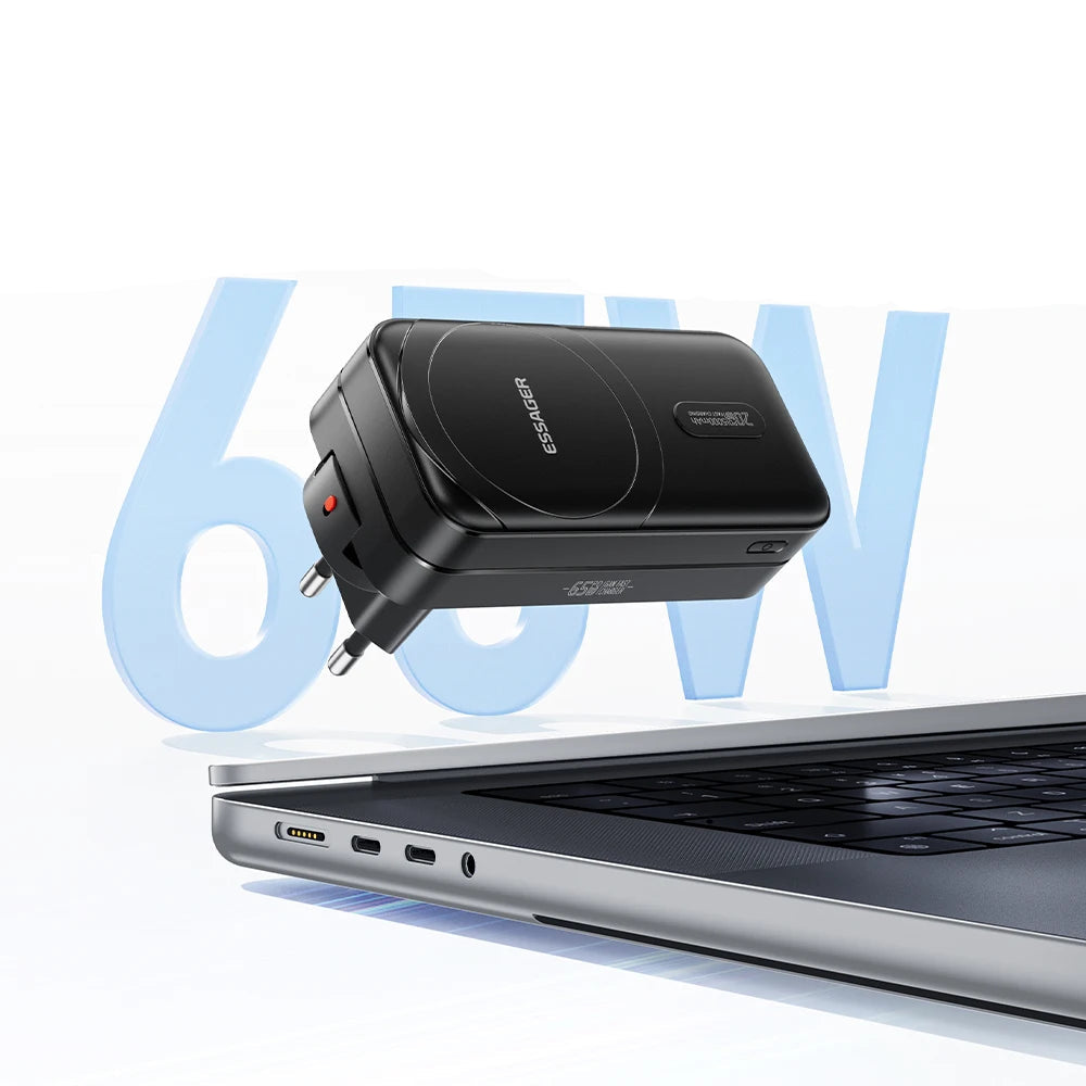 PowerFusion 3-en-1 – Chargeur GaN 65W + Batterie Externe 5000mAh + Charge Sans Fil