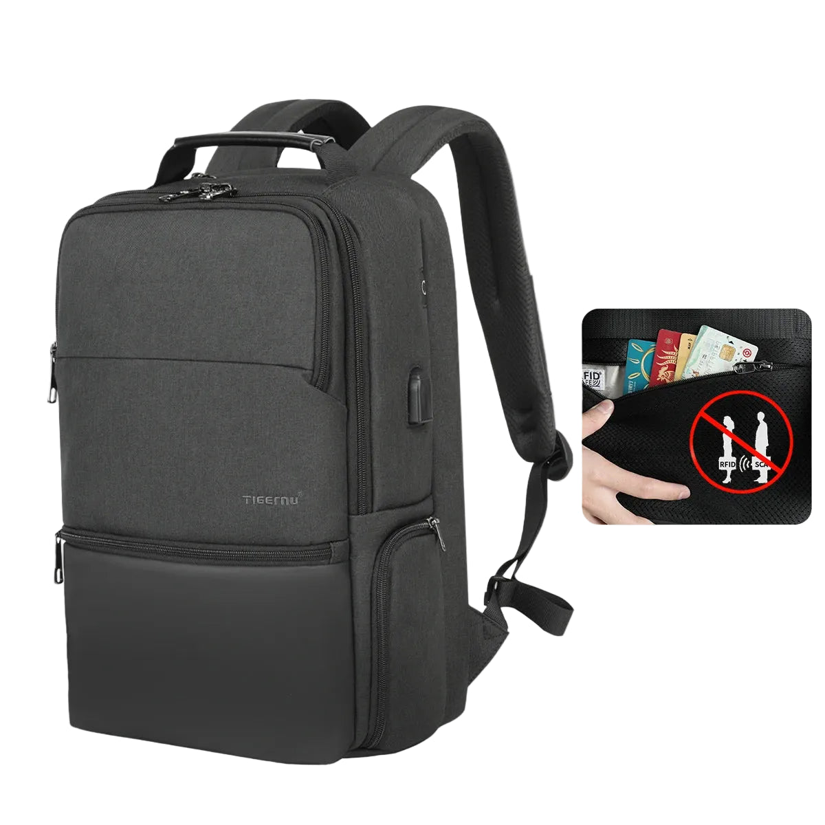 ShieldPack Elite – Sac à dos extensible, anti-RFID, antivol, port USB & imperméable