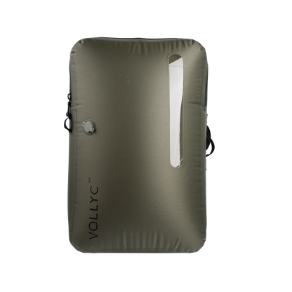 Sac de compression vert kaki 55 L avec valve et fenêtre transparente, fond transparent