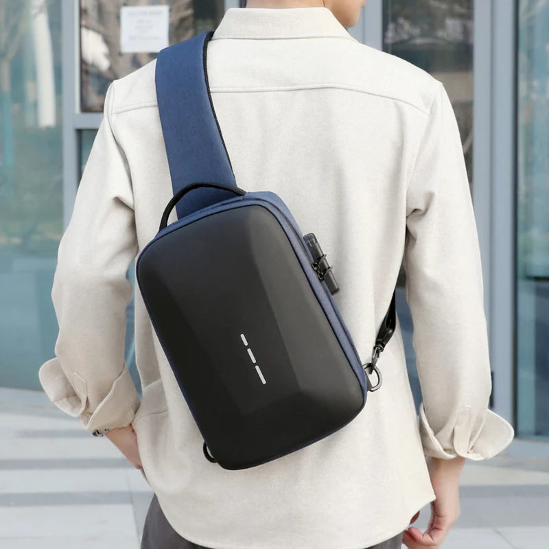 UrbanSling Pro – Sacoche bandoulière homme coque rigide, antivol, port USB & imperméable
