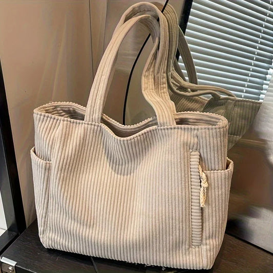 Sac à main décontracté en velours côtelé avec fermeture éclair
