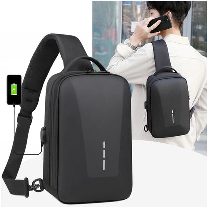 UrbanSling Pro – Sacoche bandoulière homme coque rigide, antivol, port USB & imperméable