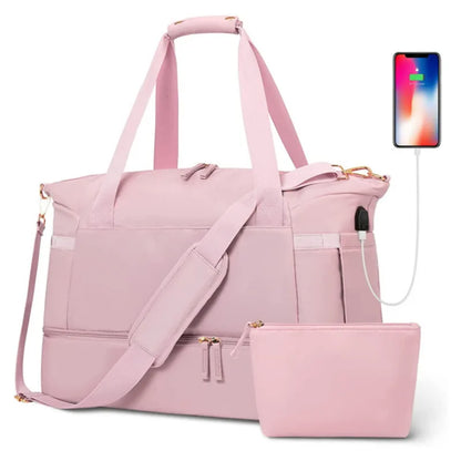Sac de Sport Femme avec Compartiment Chaussures + Port USB - SportChic Pink