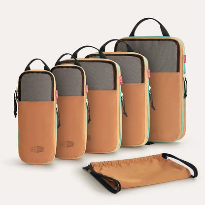 Set de 5 cubes de compression et un sac à chaussures caramel