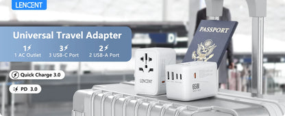 Adaptateur de voyage international GaN 65W/100W, charge rapide avec 2USB 3 Type C, prise EU AU US UK