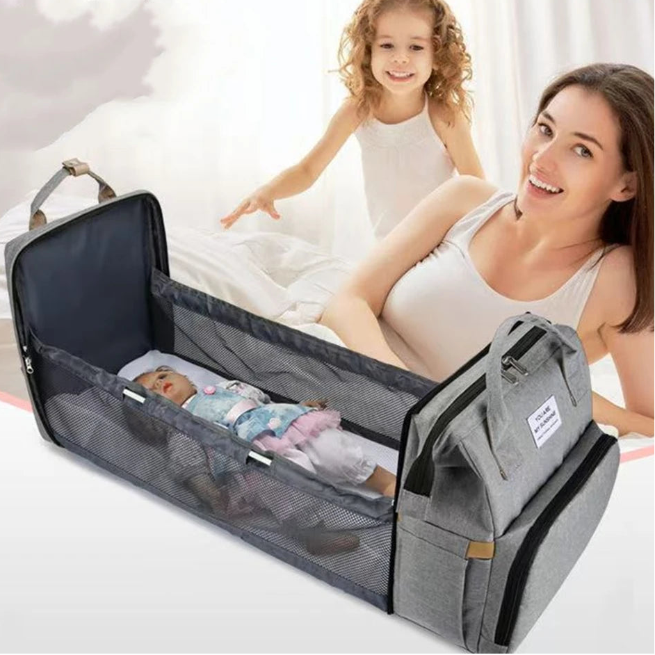 Sac à Dos Maman Multifonction avec Lit Bébé Pliable + Port USB - MamaCare 3-en-1