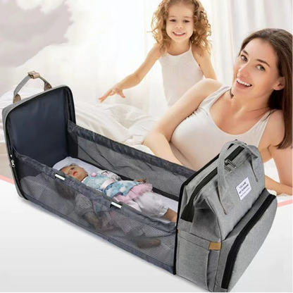 Sac à Dos Maman Multifonction avec Lit Bébé Pliable + Port USB - MamaCare 3-en-1