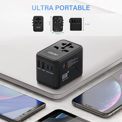 Adaptateur de voyage international GaN 65W/100W, charge rapide avec 2USB 3 Type C, prise EU AU US UK