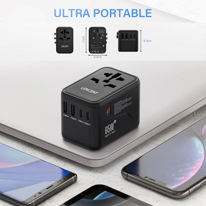 Adaptateur de voyage international GaN 65W/100W, charge rapide avec 2USB 3 Type C, prise EU AU US UK