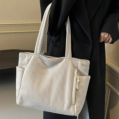 Sac à main décontracté en velours côtelé avec fermeture éclair