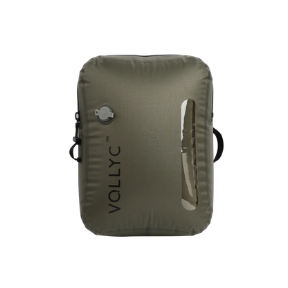 Sac de compression vert kaki 18 L avec valve et fenêtre transparente, fond transparent