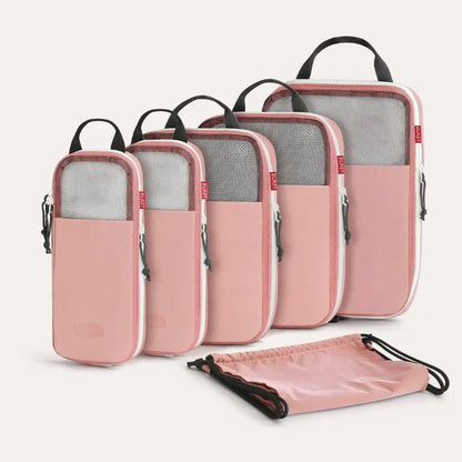Set de 5 cubes de compression et un sac à chaussures rose poudré