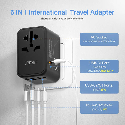 Adaptateur de voyage international GaN 65W/100W, charge rapide avec 2USB 3 Type C, prise EU AU US UK