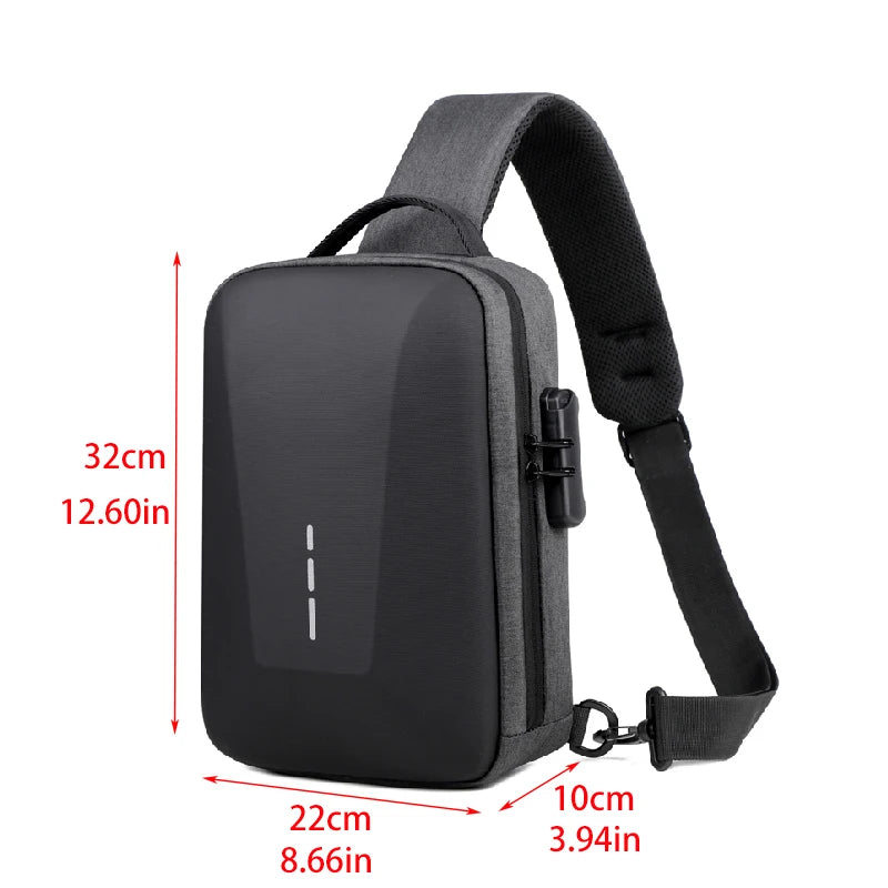 UrbanSling Pro – Sacoche bandoulière homme coque rigide, antivol, port USB & imperméable