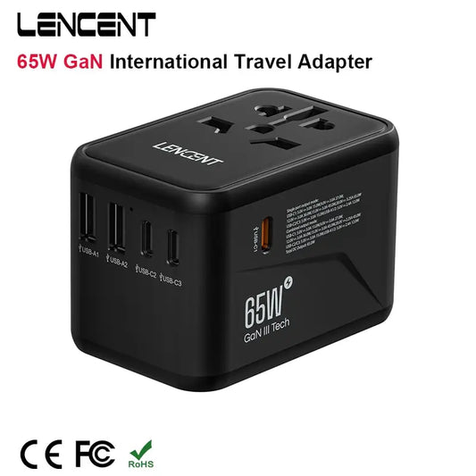 Adaptateur de voyage international GaN 65W/100W, charge rapide avec 2USB 3 Type C, prise EU AU US UK