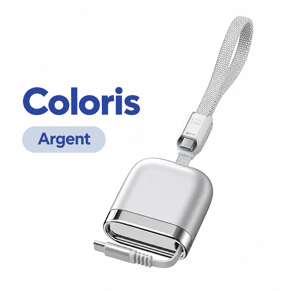 Câble USB-C enrouleur, coloris argent