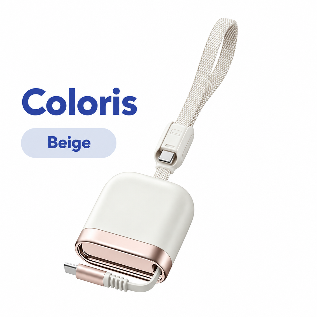 Câble USB-C enrouleur, coloris beige