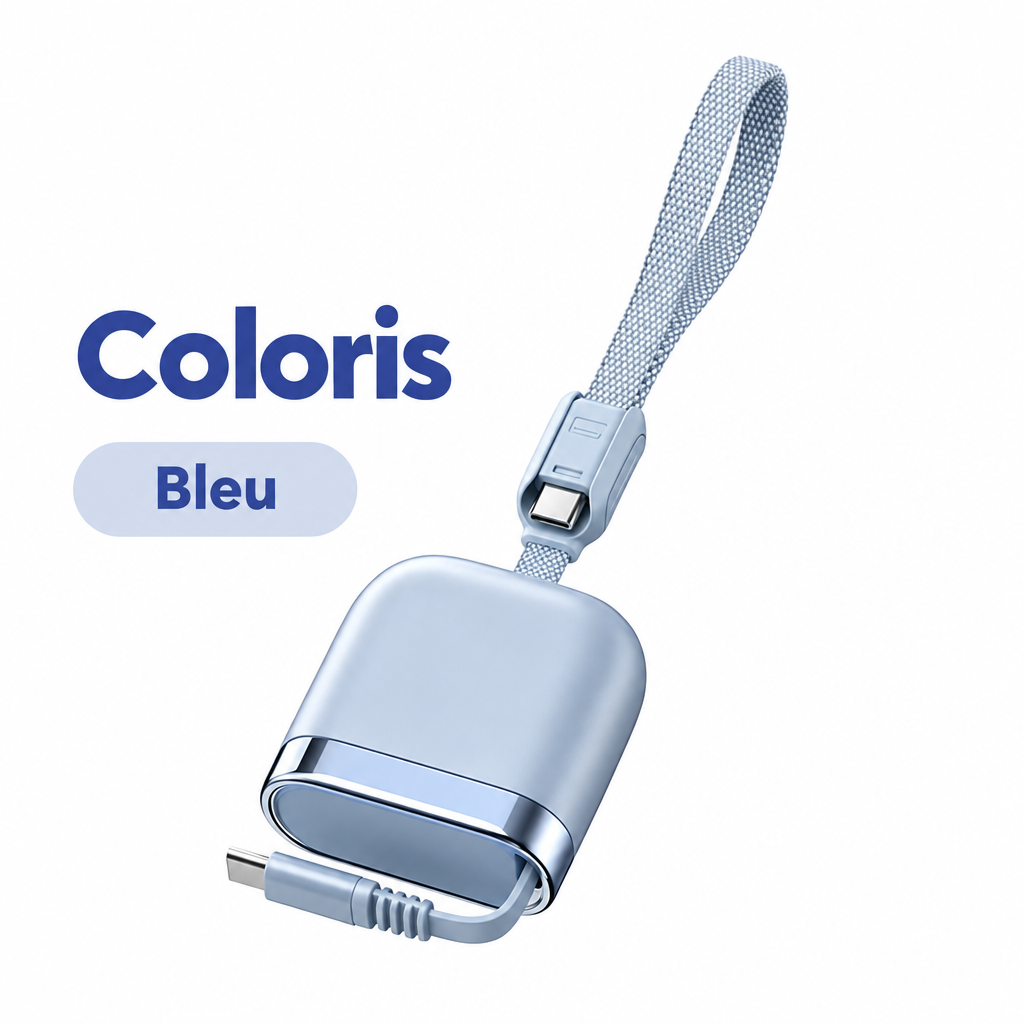 Câble USB-C enrouleur, coloris bleu