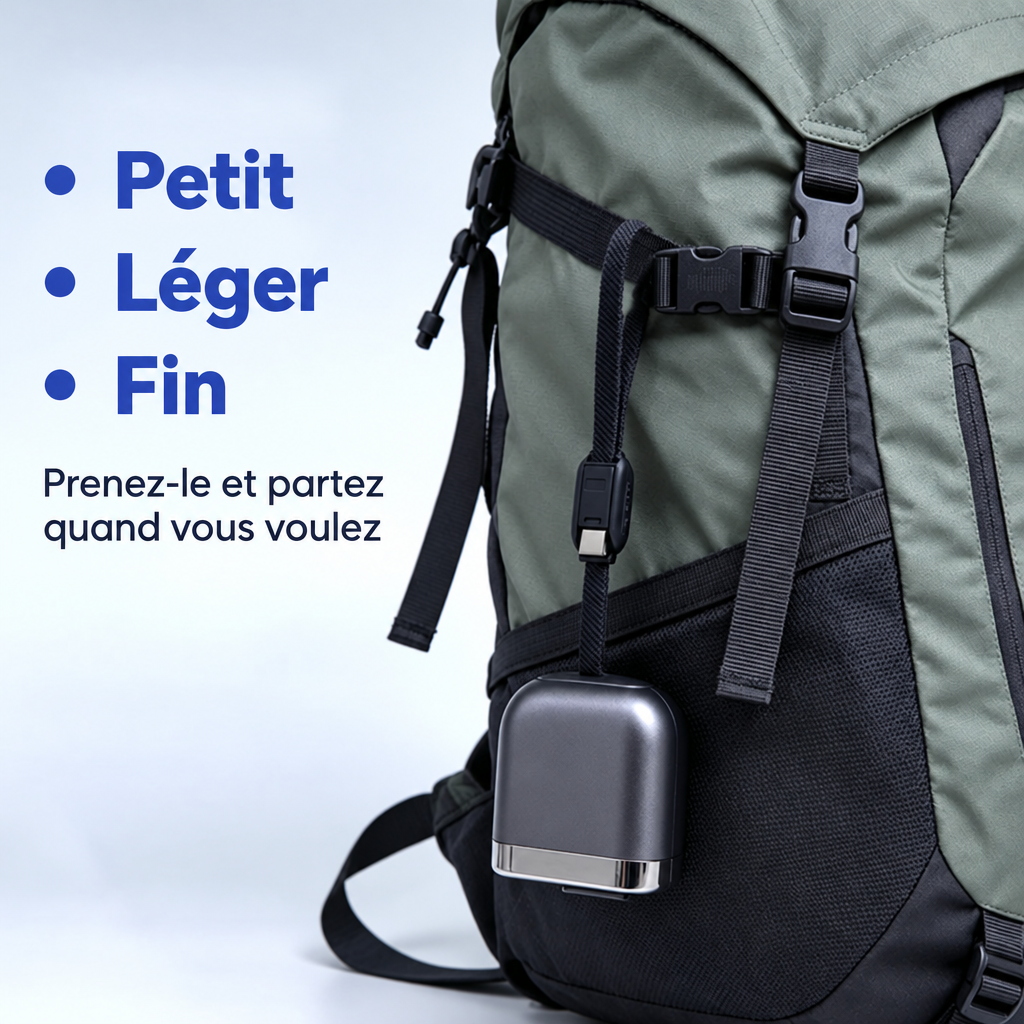 Boîtier du câble rétractable accroché à la sangle d'un sac à dos