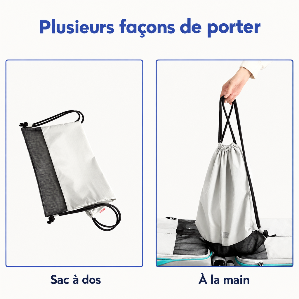 Sac à chaussures à cordon porté comme sac à dos ou tenu à la main