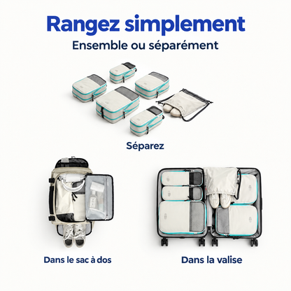 Cubes rangés séparément, dans un sac à dos ou dans une valise