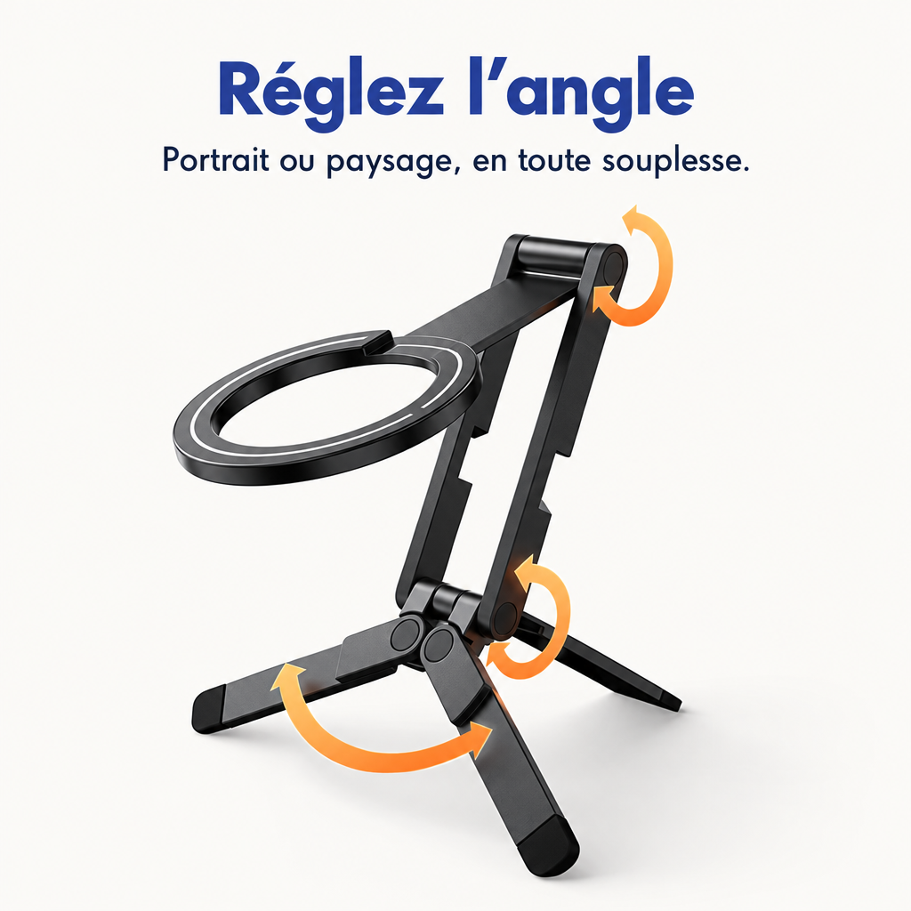 Trépied Ulanzi MA60 déplié avec flèches indiquant le réglage de l'angle