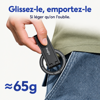 Trépied magnétique pliable Ulanzi MA60 glissé dans une poche de jean, poids annoncé environ 65 g